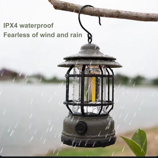 Retro Shape Outdoor Camping Light IPX4 Waterproof Type-C Fast Charging Hook Design Tent Lamp Multifunctional Handheld Outdoor Light
