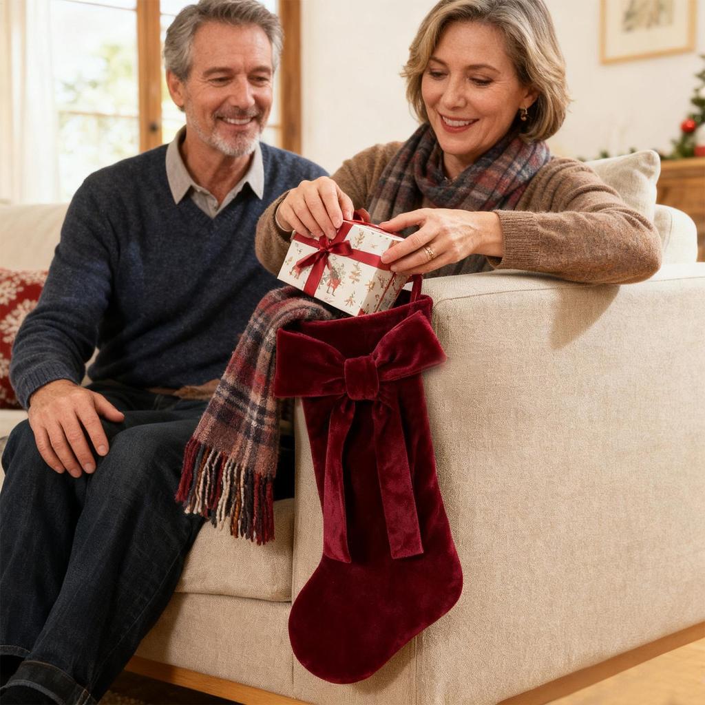 Christmas Stockings Velvet Holiday Decorations Velvet Bow Stockings For Christmas Tree Fireplace Mantel Stair Railing Wall Home