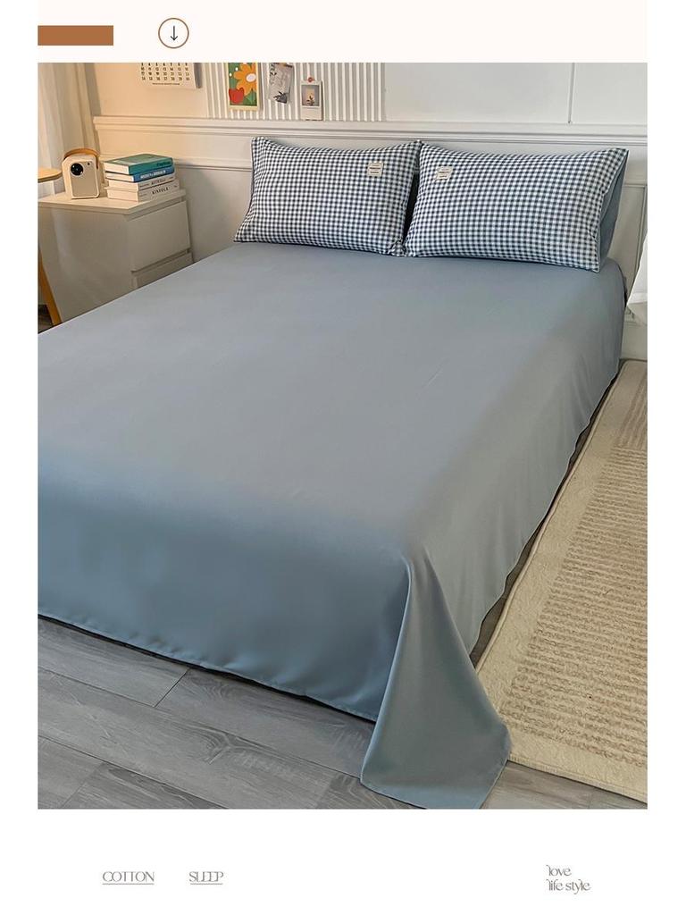 Muji Style Plaid Peach Fuzz Cotton Bedding Set: Skin-friendly Bed Sheet, Fitted Sheet, Duvet Cover - 3 or 4 Piece Options for Dorm.