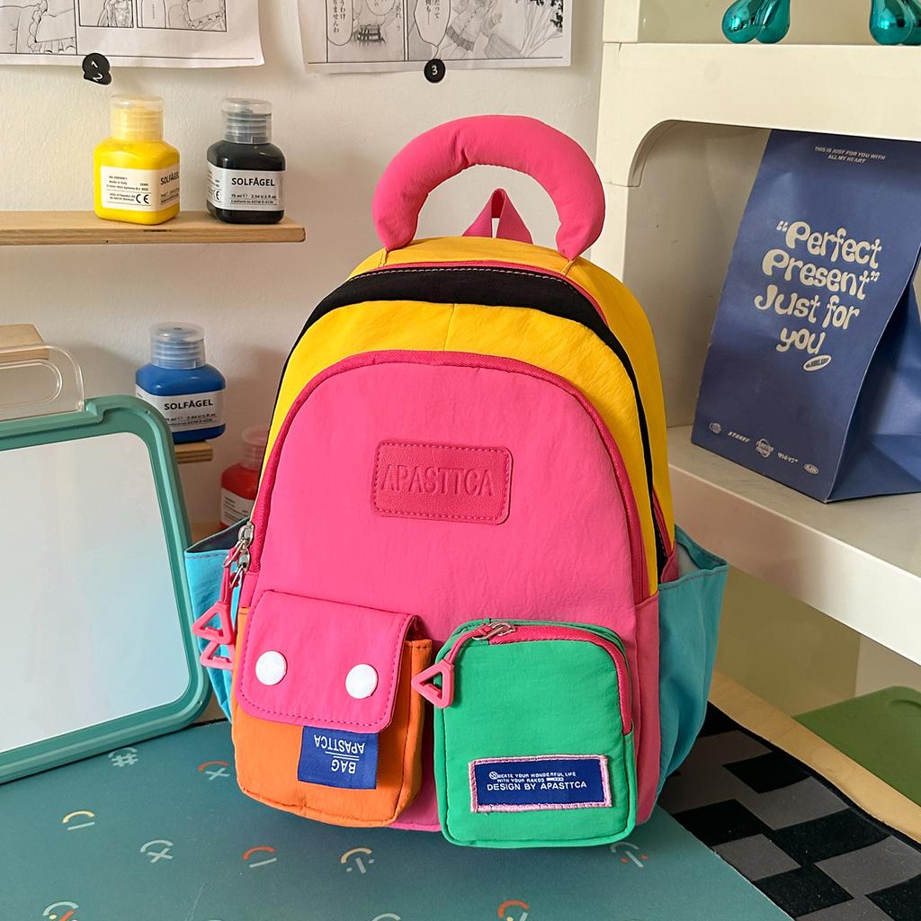 Schoolbag dopamine contrasting color travel bag foreign style high value large capacity fashion shoulder bag personalized work commuting backpack
