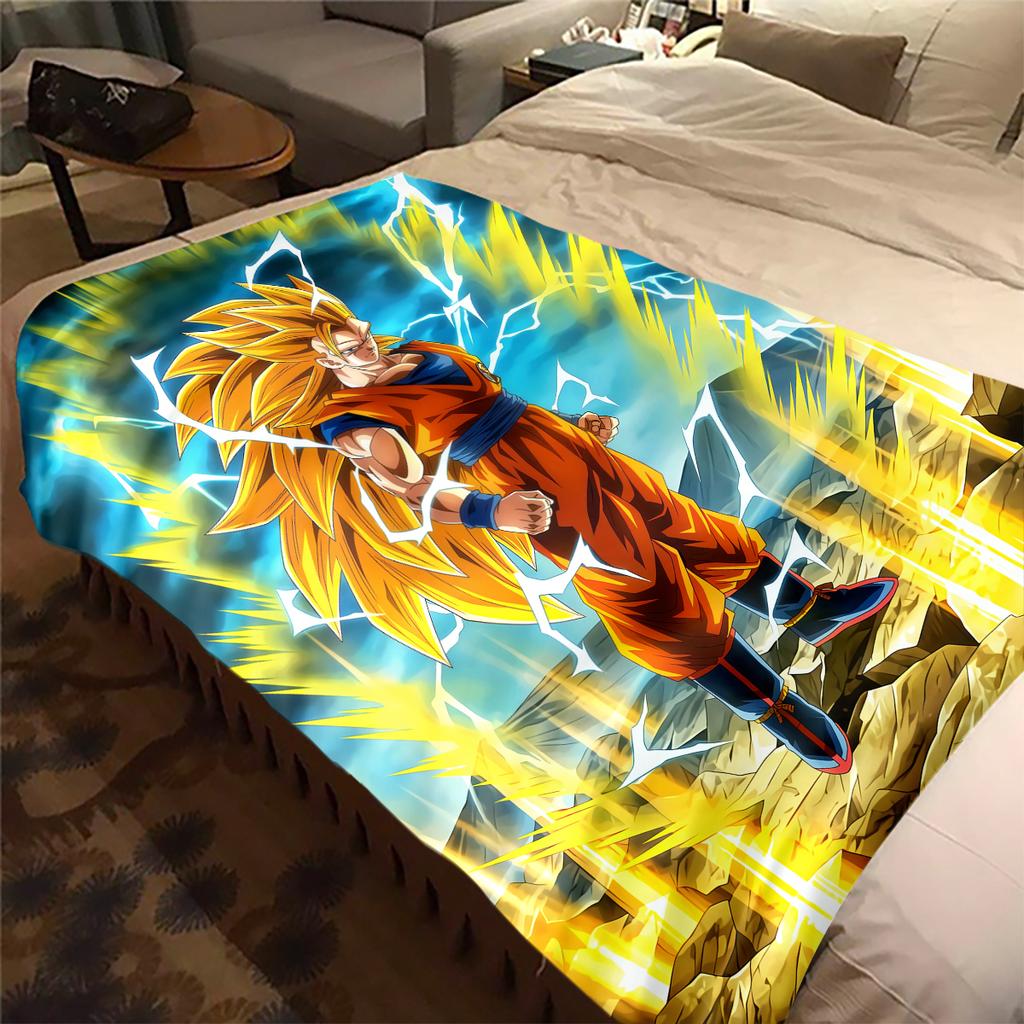 1PC Son Goku Print Flannel Blanket, High quality All Seasons, Home Decor, Warmth and Comfort, Perfect for Christmas Gifts
