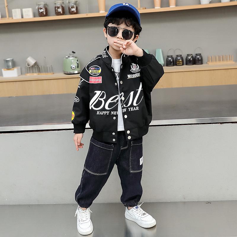 

Стильная мотоциклетная куртка для мальчиков на весну и осень 2022 года — красивый бейсбольный стиль для детей 130 cm