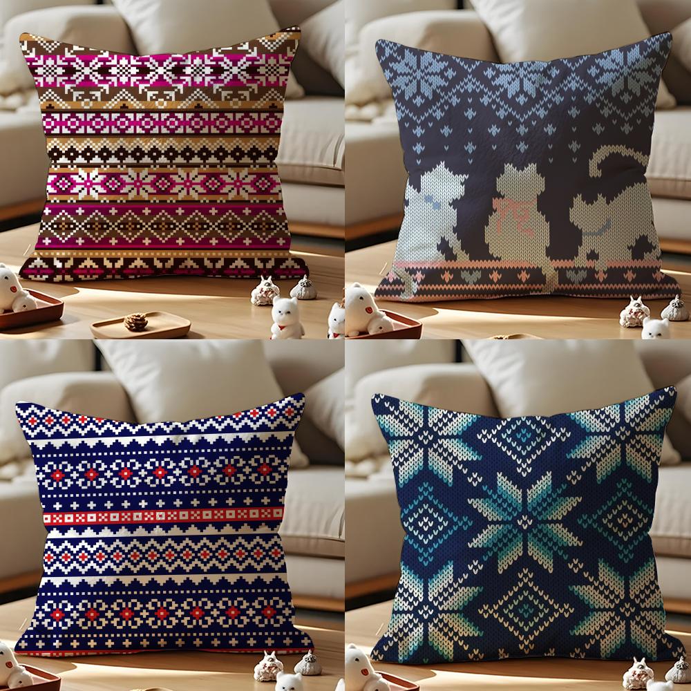 Modern And Stylish Fair Isle Cushion Cover Anti-dustmite Pillowcase Invisible Zipper Silky Short Plush Sofa Cushion Cover
