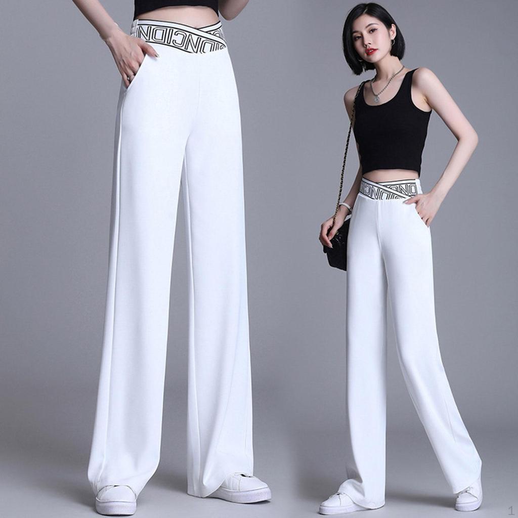 Straight Wide Leg Womens Pants Long Palazzo Trousers, Elastic All Match Lady Loose