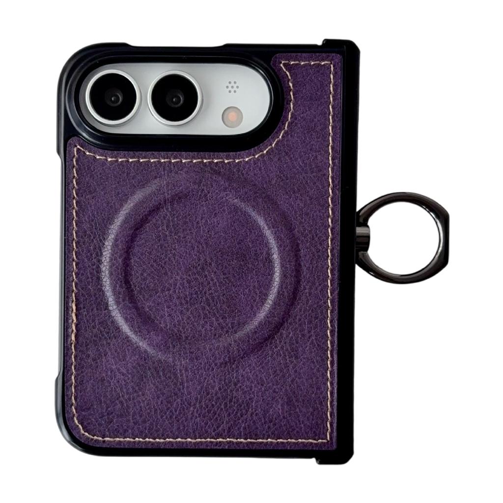 Applicable To iPhoneUltra Folding Mobile Phone Case Retro Lychee Pattern Ring Buckle Magnetic All-inclusive Center Shaft  Case