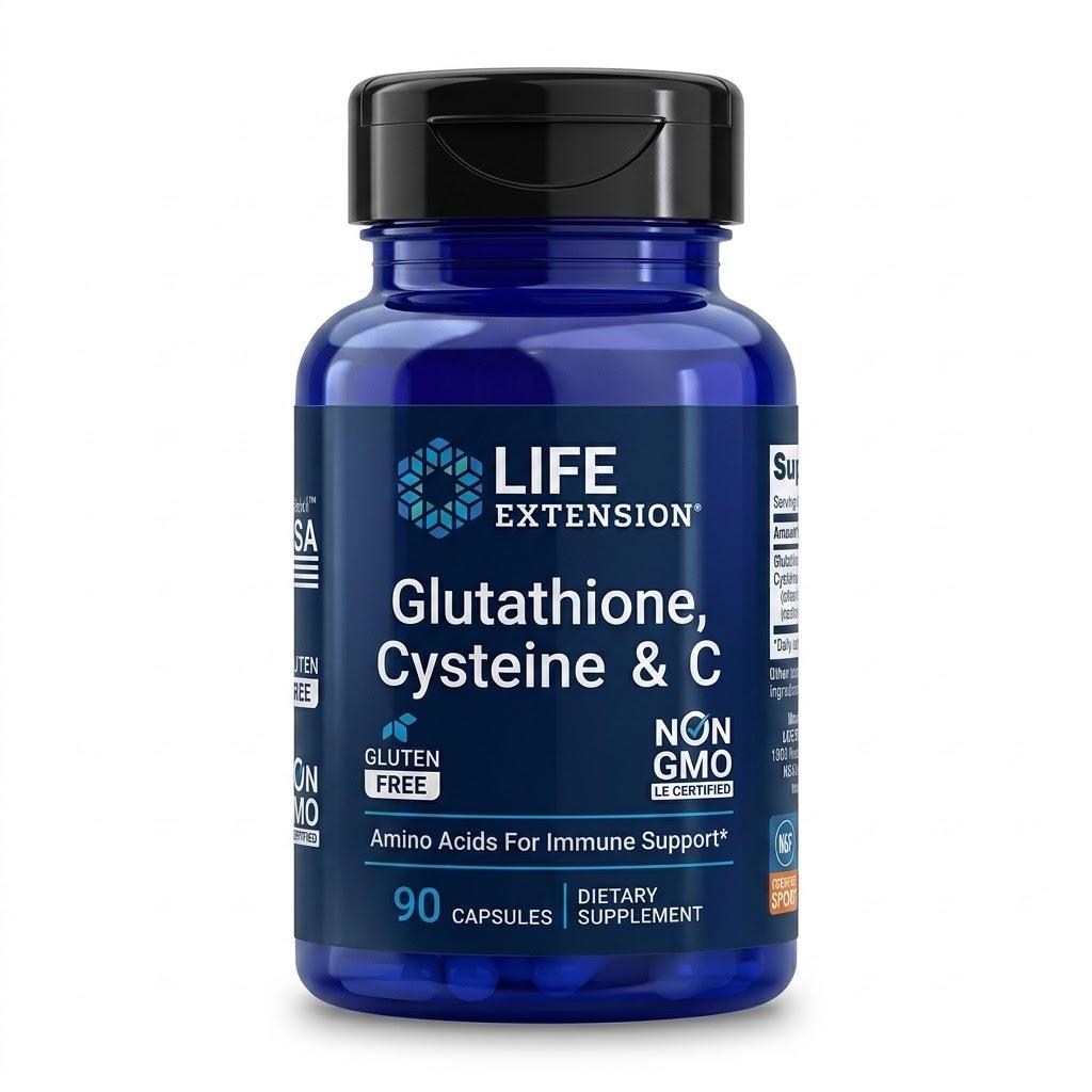 Life Extension Glutathion, Cysteïne & C | Vitamine C, Krachtige Antioxidant voor Ondersteuning van de Levergezondheid, Glutenvrij & GMO-vrij