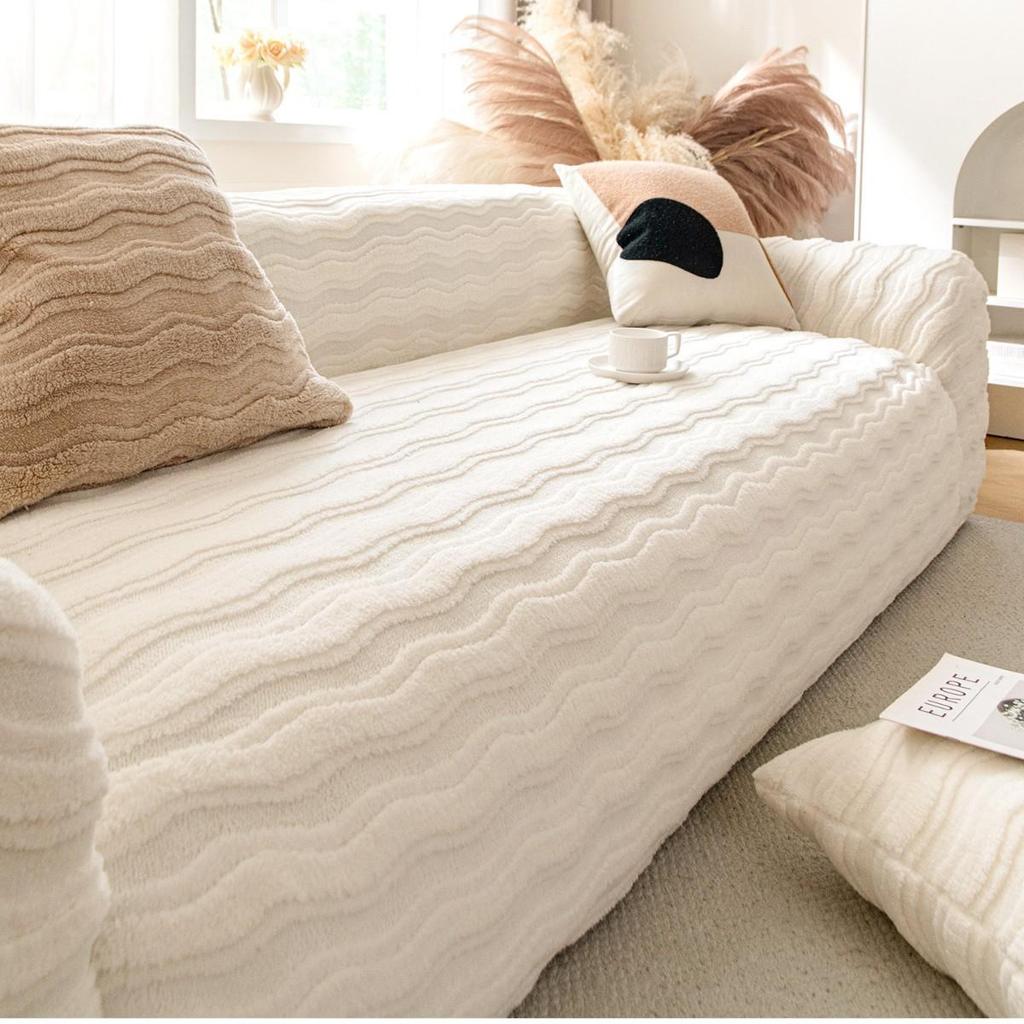 Cream Windshu Velvet Straight Row Sofa Cover All Inclusive Winter Cover New Thickened Anti Cat Scratch Protective Cover