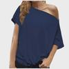 Women's Irregular One-Shoulder Solid Color Loose Short-Sleeved Top