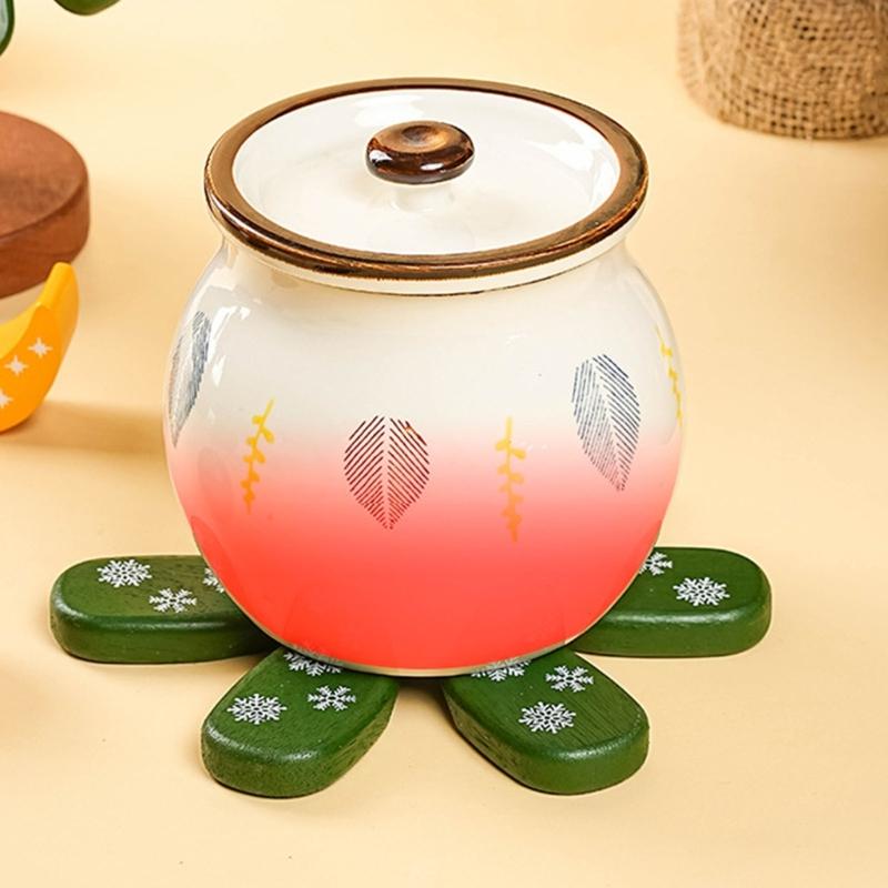 Wooden Stackable Christmas Tree Coasters Heatproof Dining Accessories With Seasonal Decorative Functionality