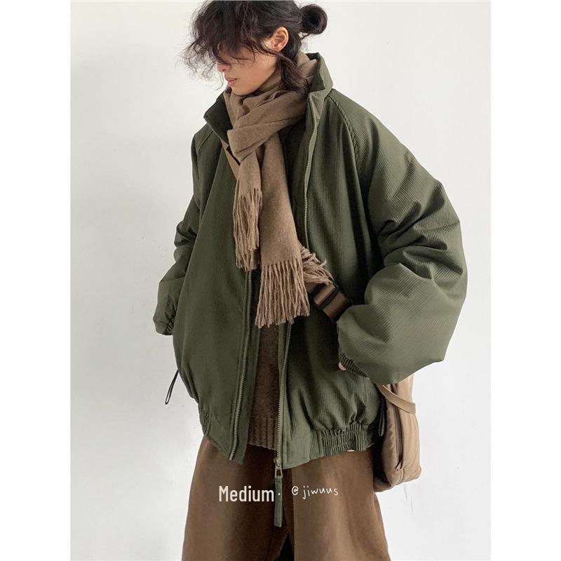 Unisex Retro Japanese Maillard Coffee Stripe Cotton Padded Winter Jacket