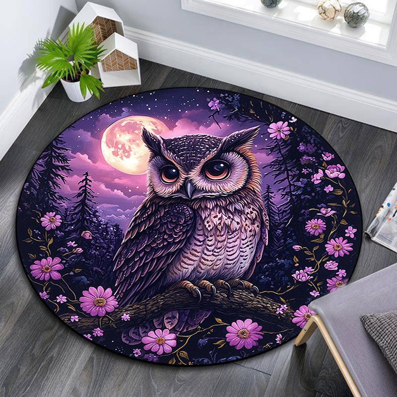 Night Owl Round Area Rug,Carpet Rug for Living Room Bedroom Sofa Playroom Decor,Non-slip Floor Mat