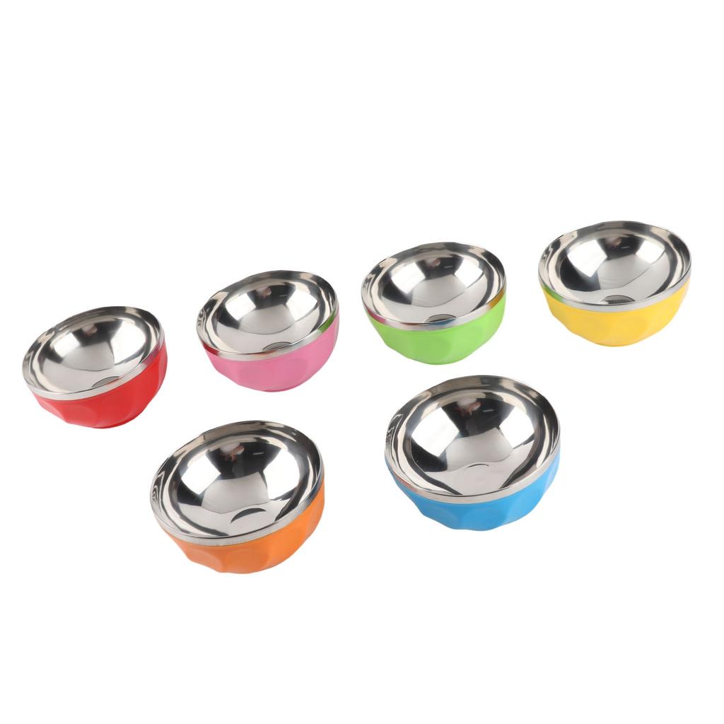 6Pcs Set Color Stainless Steel Bowl Heat Insulation Salad Noodles Bowl for Home Kitchen(13cm S )
