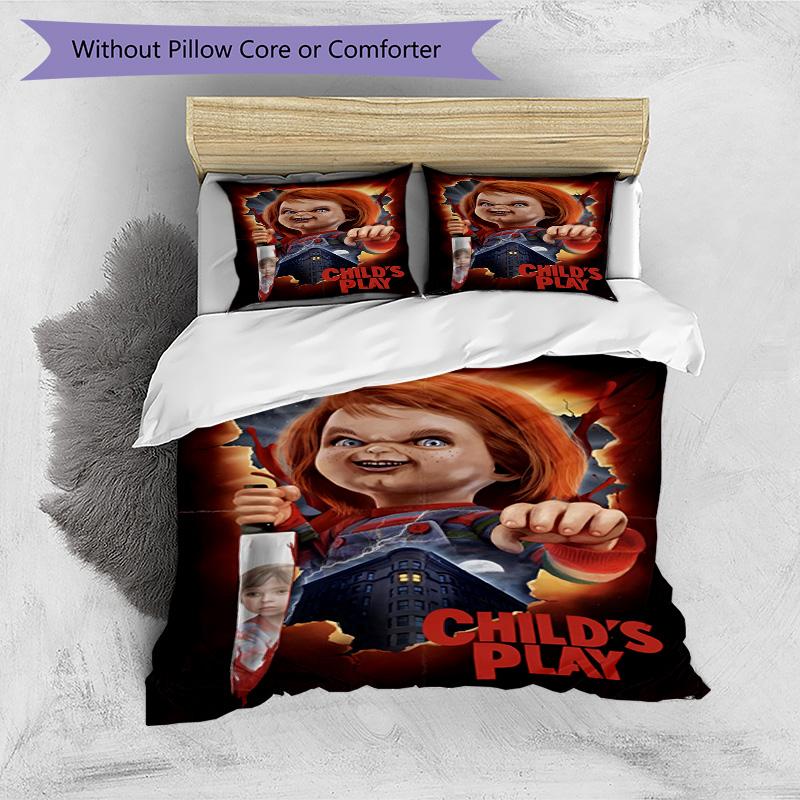 3pcs Duvet Cover Set (1*Duvet Cover + 2*Pillowcase, Without Core), Bride of Chucky Print Bedding Set, Bedroom Decor, All‑Season, Birthday Gift