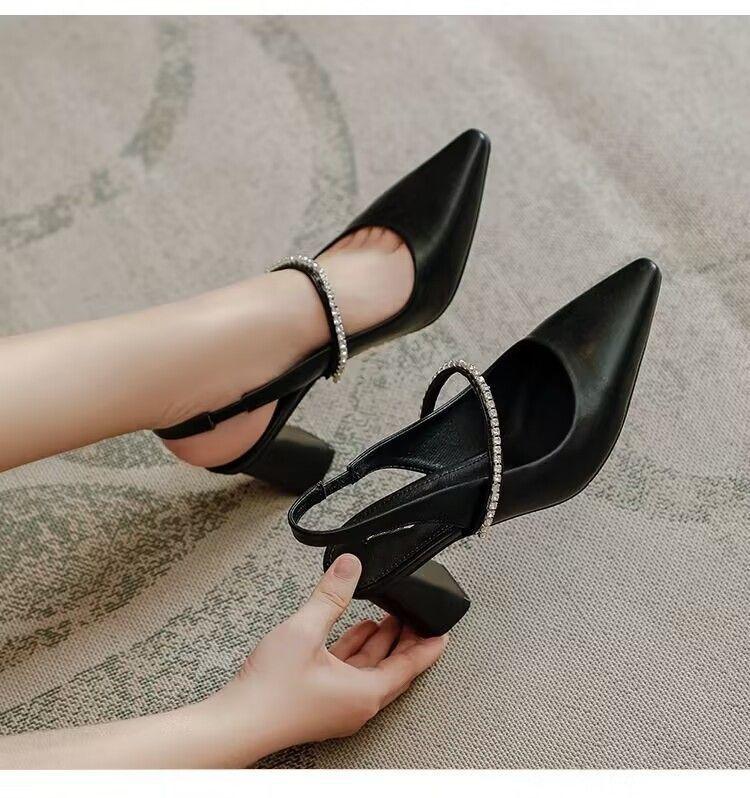 

Женские удобные рабочие босоножки на каблуке, модные летние туфли на высоком каблуке Baotou Back Empty Walking Shoes для женщин 37