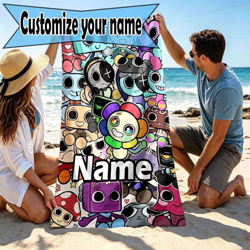 Custom Name Personalized Dandy's World Print Beach Towel, for Trip Camping Beach Party Home Decor, Birthday Gift for Family & Friends