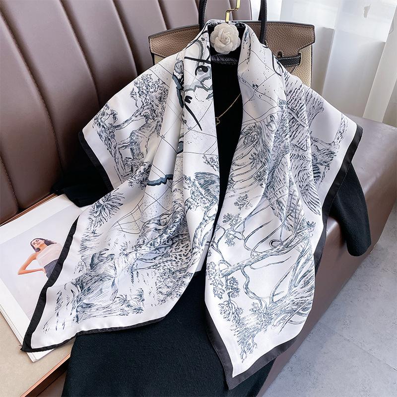 New 30 Colors Twill Silk Scarf Women 90cm Square Hijab Shawls And Wraps Female Foulard Headkerchief Elegant Floral Lady Bandana