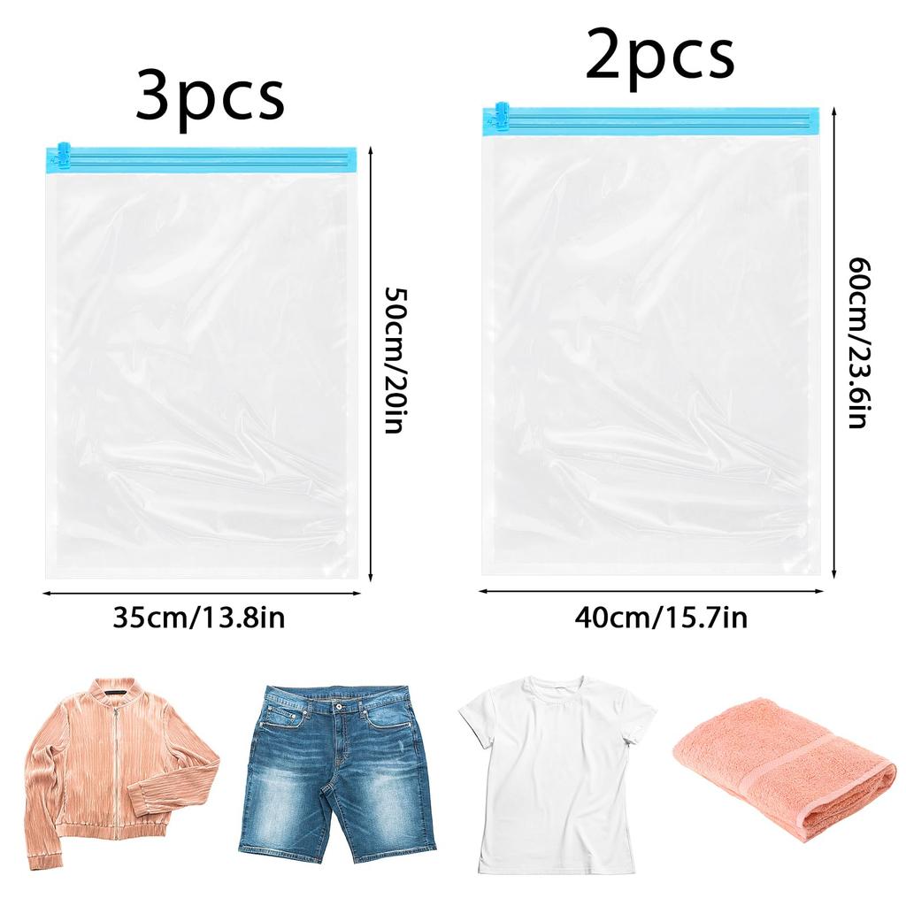 5 Packs Roll-up Storage Bags, Travel Compression Bags Reusable Space Saver Bags Vacuum Storage Bags for Clothes Organizer