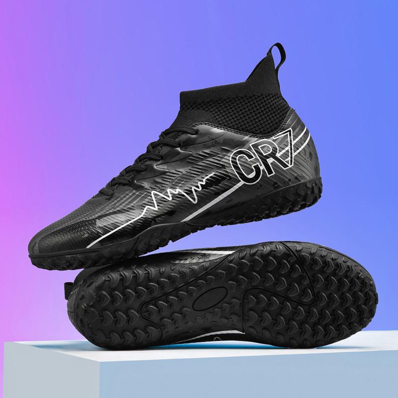 2025 new football shoes men's and women's high-top youth training long nails TF broken nails artificial turf sports shoes