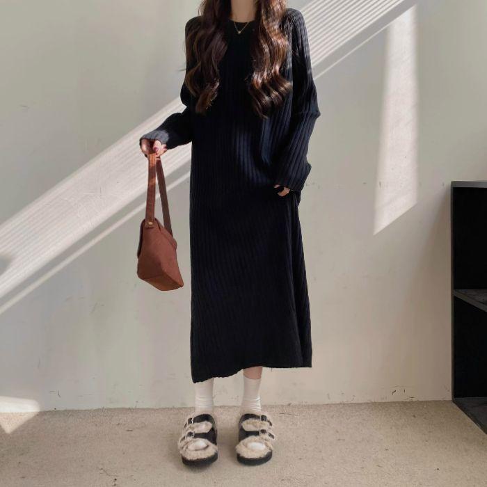 

Ленивый стиль Платье с длинным рукавом для весны и осени Женское осенне-зимнее пальто Свободная прямая юбка Темперамент Однотонная юбка миди Базовая юбка 3XL