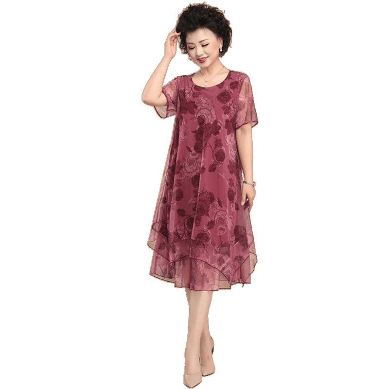 Women's Short Sleeve Round Neck Loose Plus Size Midi Dress
