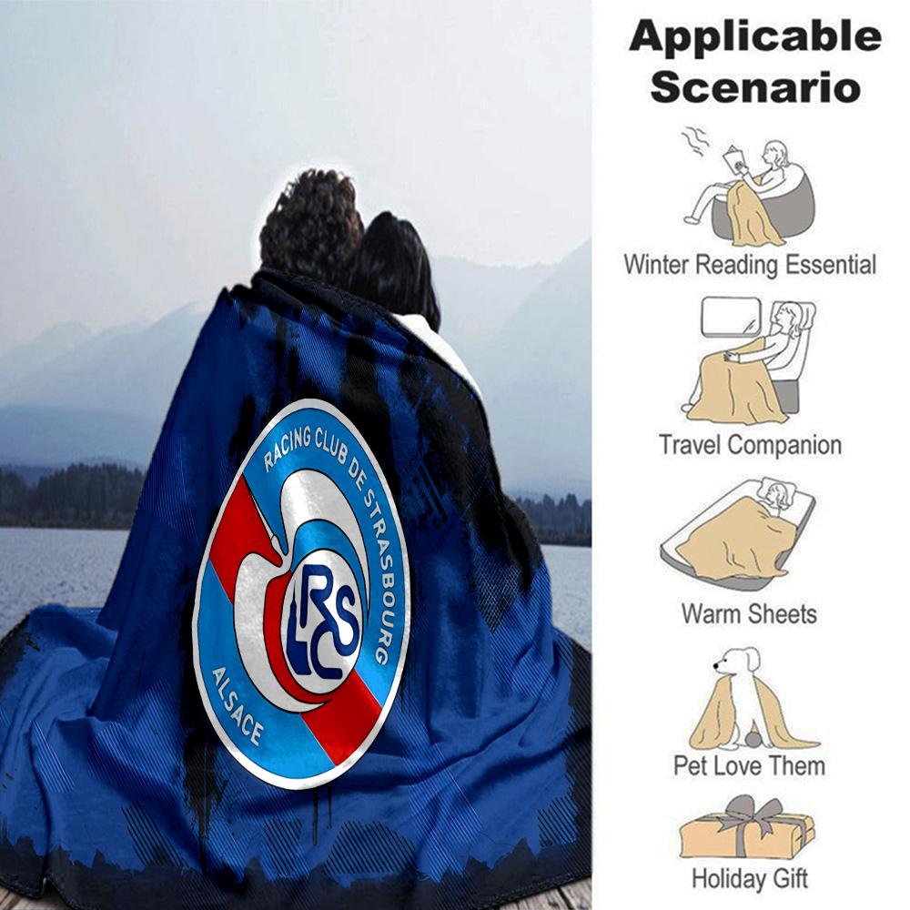 Racing Club Strasbourg Crest Flannel Blanket, Soft Polyester, Modern Design, All-Season for Camping, Travel, Gifts for Holidays or Birthdays