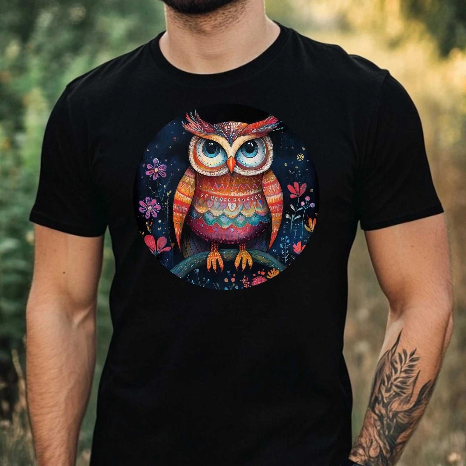 T-Shirt Herren Wunderliche Eule Motiv Baumwolle Größe XS bis 5XL XXXL