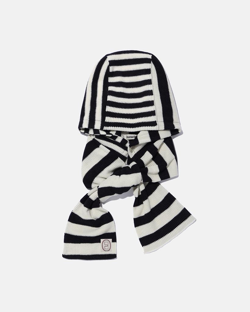 Kalagteo Striped Knit Balaclava Muffler / Ivory Black