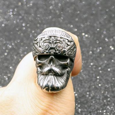 S925 Zilveren Ring Retro Baard Ring Gepolijste Punk Ring Schedel Heren Ring