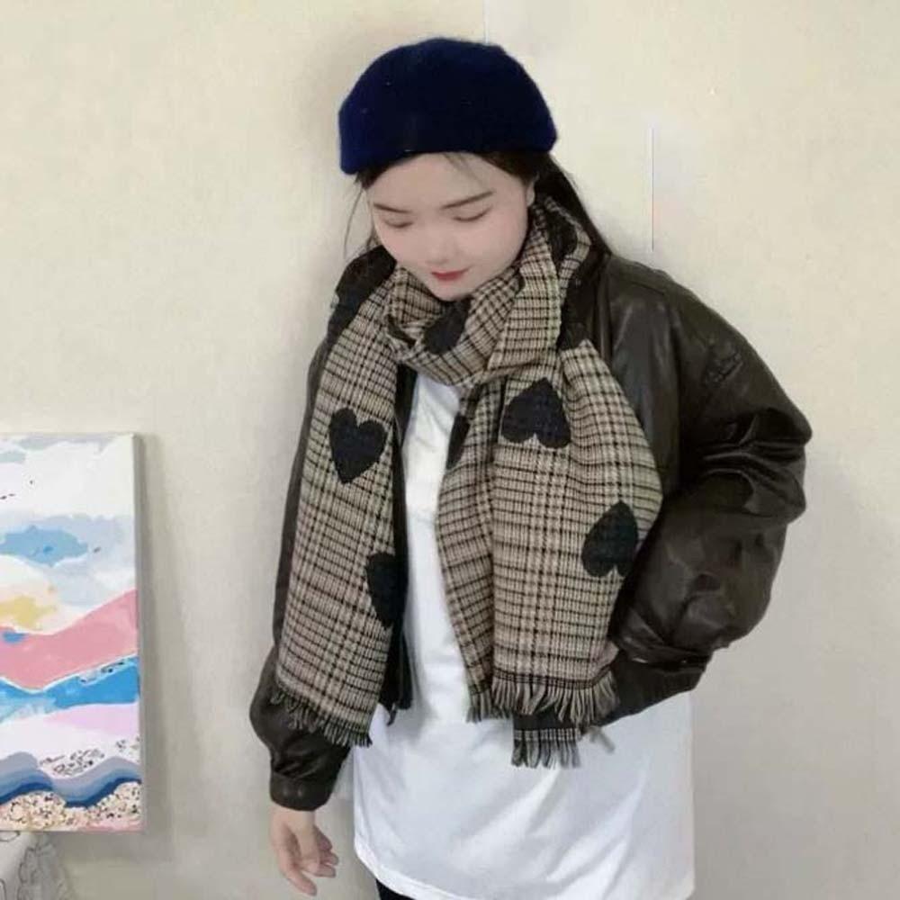 Warmer Heart Knitted Scarf Acrylic Fibers Long Thickened Shawl Double-sided Scarf  Girls