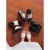 Thick-soled Heightened Wrinkled Leather One-word Slippers Women's Summer Wear 2025 New Models with Skirts, Muffin Soles, Sandals