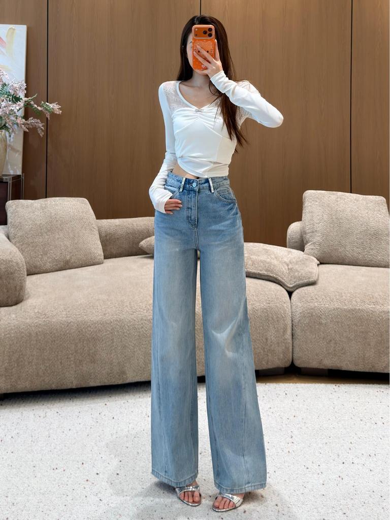 Gradient High-Waist Straight-Leg Denim Jeans for Women - Tummy Concealing, Leg Lengthening, Spring Fashion