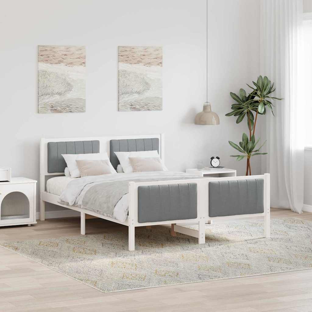 Bed Frame In White and Light Grey 135 X 190 Cm Solid Pine Wood
