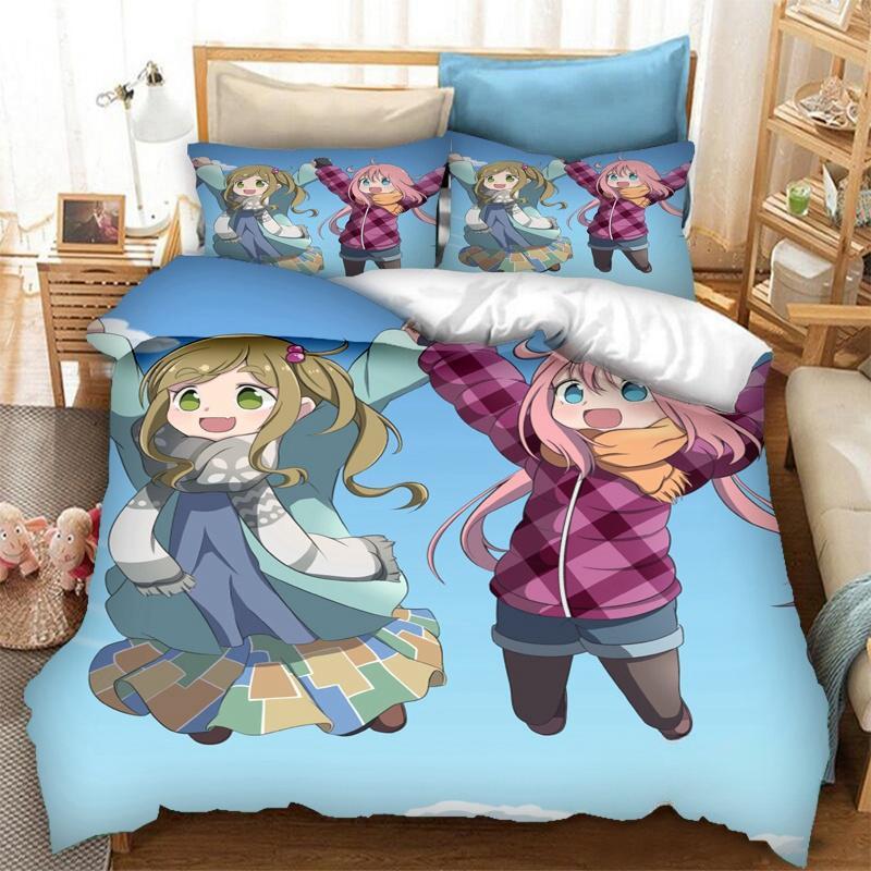 Neuer 3D-Druck Anime Yuru Camp Bettwäsche-Set Bettbezüge Kissenbezüge 2/3-teilig Steppdecke Bettwäschesets Bettwäsche Bett Heimtextilien