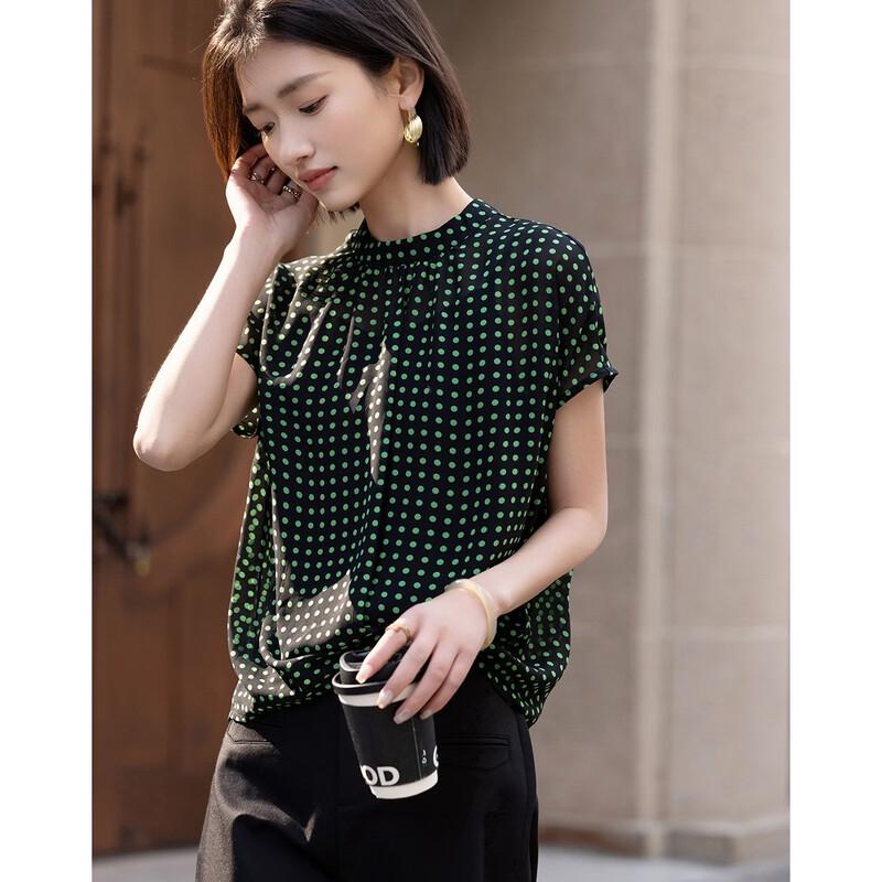 Demana Women s Polka Dot Chiffon Short Sleeve Blouse L