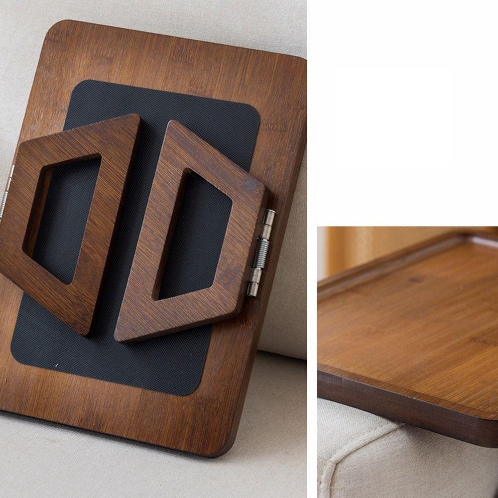 Clip-On Wooden Folding Sofa Table Space Saving Sofa Arm Rest Organizer Snacks