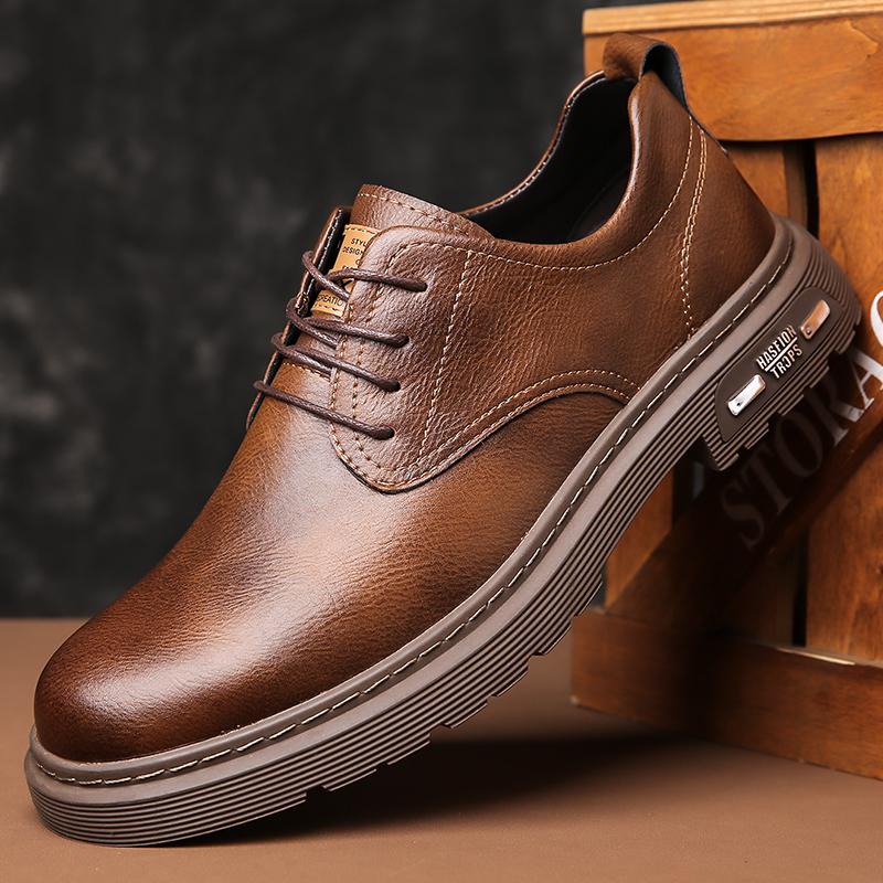 British Retro Leather Casual Shoes Handmade Men's Shoes Business Breathable Soft Sole Comfortable Classic Lace-up Men's Shoes
