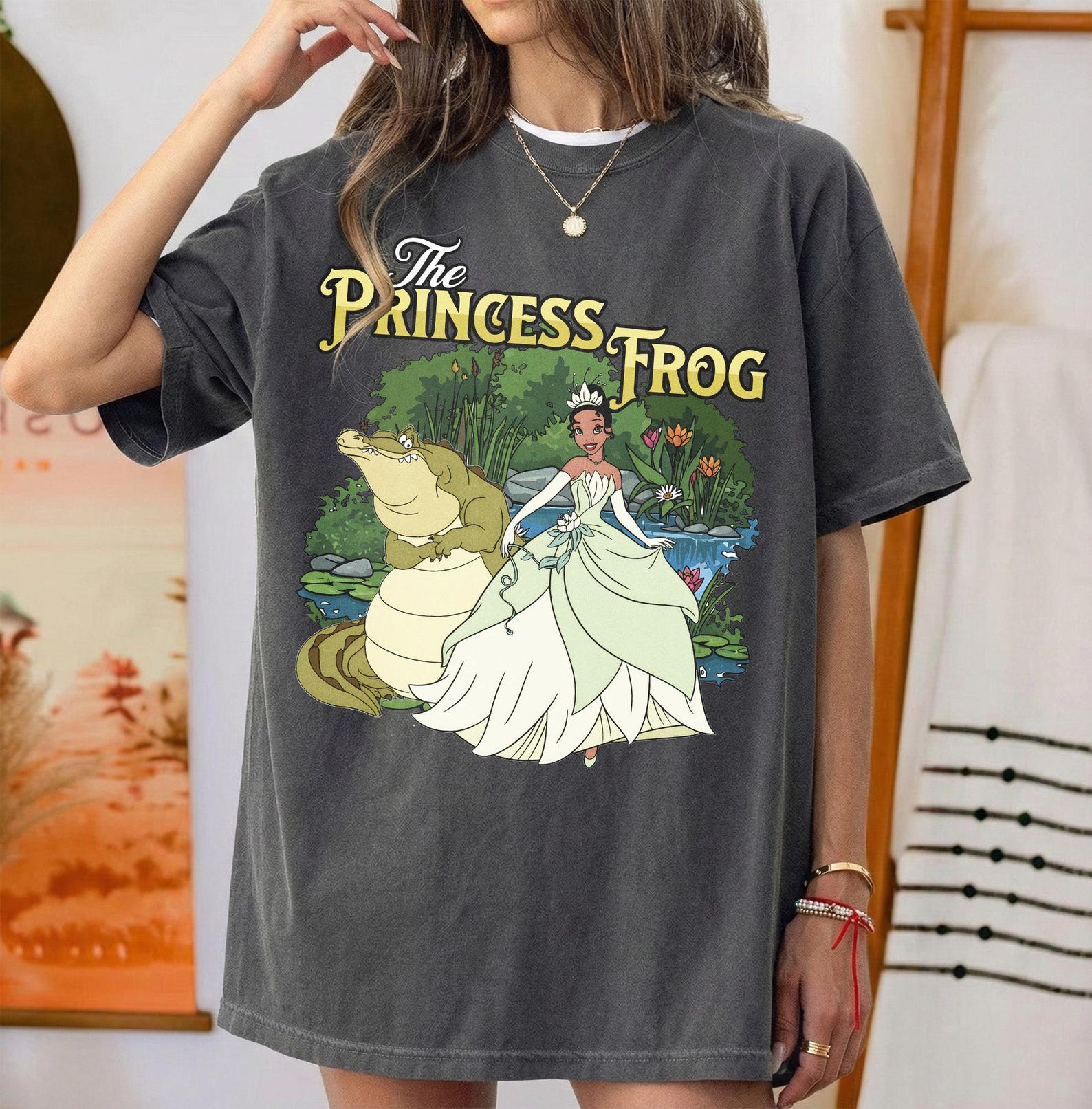 Retro Princess And The Frog Comfort Colors Tee, Princess Tiana Shirt, Magical Bayou Floral Graphic, Disneyland Trip Gift 4XL