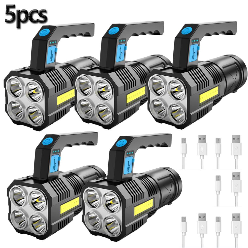 Portable LED Quad Core Strong Light Flashlight USB Rechargeable Waterproof Handheld Lantern Flashlights for Outdoor Camping