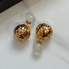 New Chinese Texture Pleated Agate Earrings Women's Unique Niche Temperament High-end Stud Earrings Silver Needle Earrings