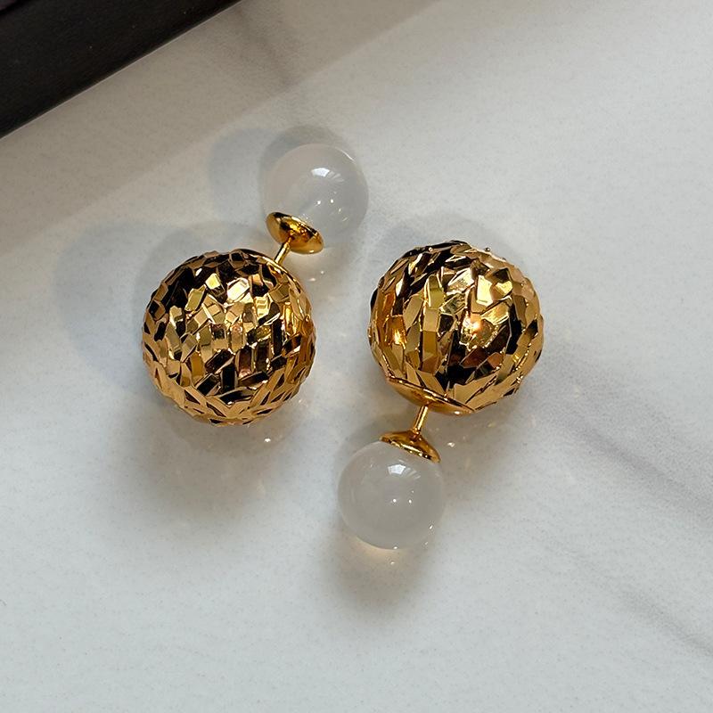 New Chinese Texture Pleated Agate Earrings Women's Unique Niche Temperament High-end Stud Earrings Silver Needle Earrings