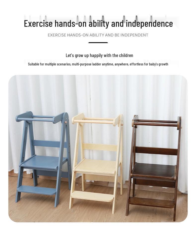 In Stock: Montessori Learning Tower Children's Foldable Wooden Step Stool with Armrest for Washstand.