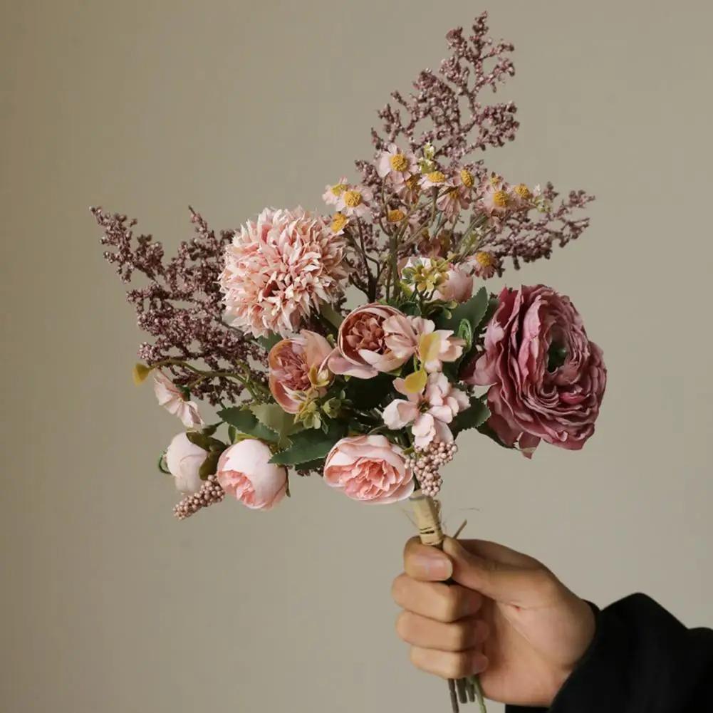 1pc Bright Colored Artificial Blooms Artificial Flower Bouquet Elegant Silk Floral Bouquets for Wedding Home Office Decor for Ta