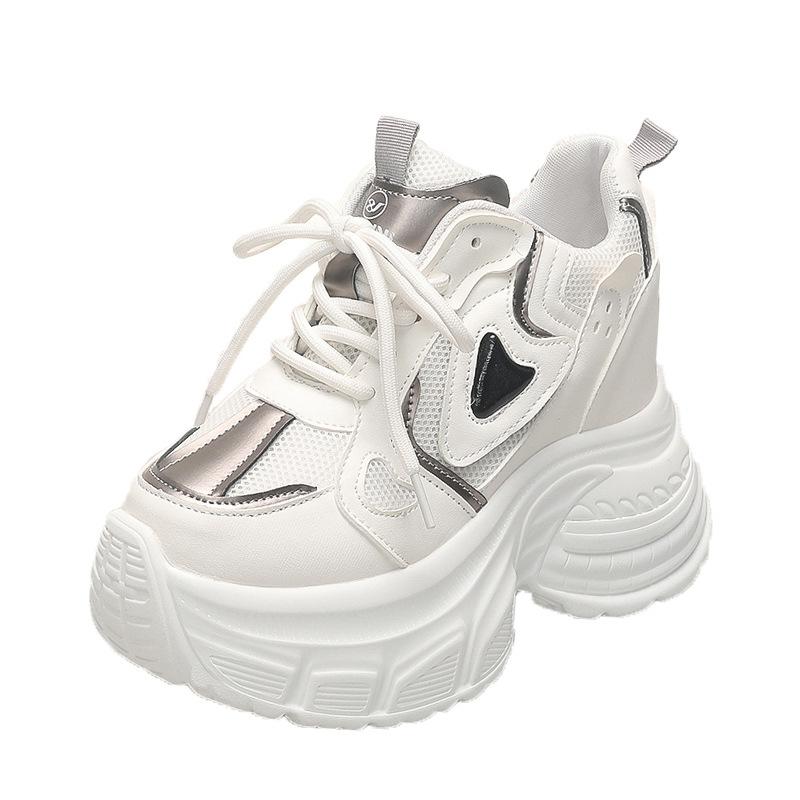 Platform muffin dad shoes women's autumn 2025 new fashion mesh rhinestone women's shoes casual sports little white shoes