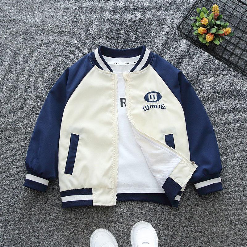 

Spring Boys Baseball Jacket Autumn Fashion Letter Windbreaker Outerwear Coat Kids Casual Zipper Jackets 160 синий