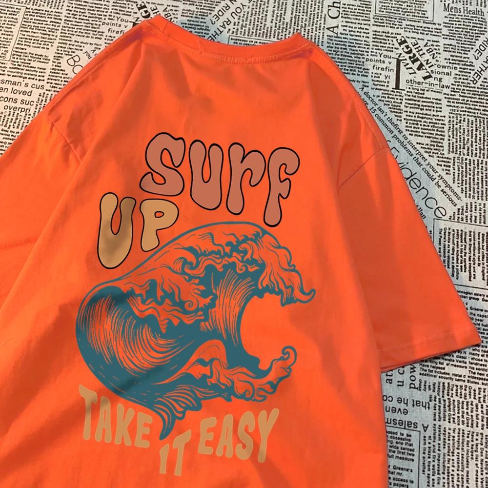 Surf Up Take It Easy Men Women Tshirts Summer Tshirt Breathable O-Neck Short Sleeve Harajuku Loose Tshirt Cotton Couple Tops
