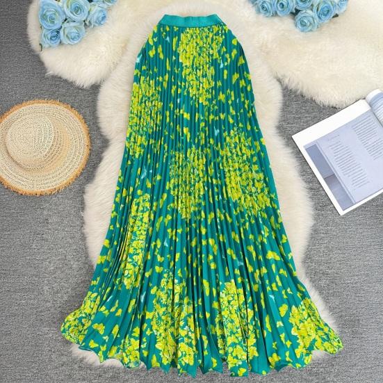 Fustă Lungă Stil Retro Talie Înaltă Elastică Fustă Pliată Imprimată cu Fluturi Tiv Larg Fustă din Material Respirabil Purtare Zilnică