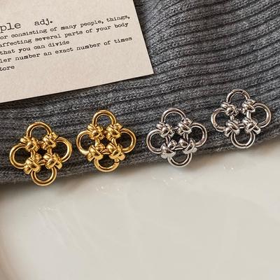 High-end Design Geometric Knot Four-leaf Clover Hollow Flower Earrings and Studs Retro and Minimalist Earrings