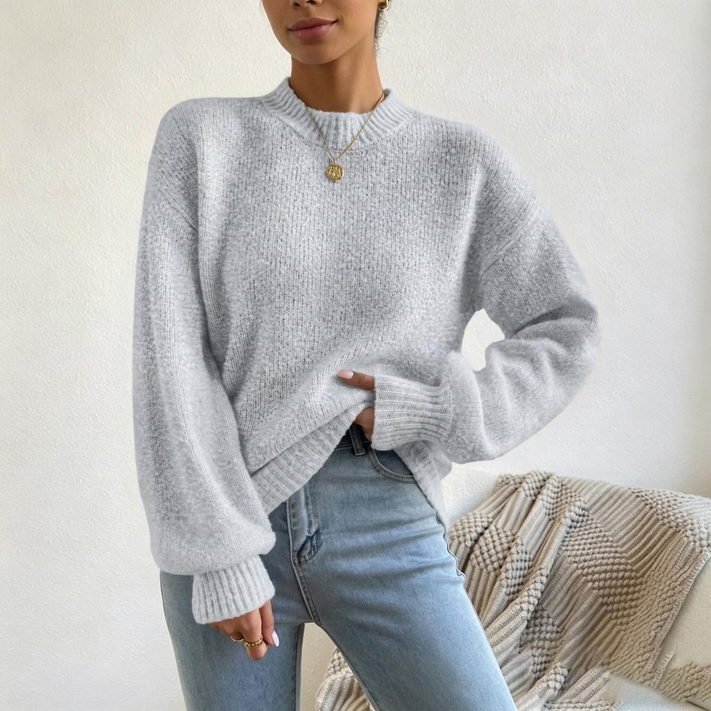Women's Casual Color Mock Neck Long Sleeve Pullover Sweater Knit Top