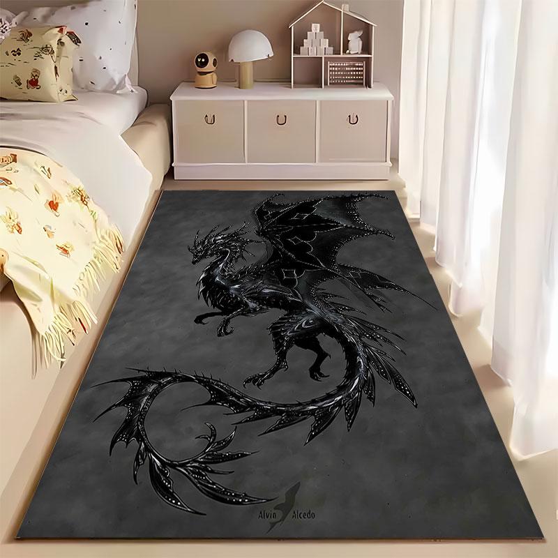 "Black Dragon Fantasy Art Carpet" suitable as a non-slip mat for the living room or bedroom sofa