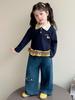 2025 New Girls' Korean Style Casual Sweatshirt and Jeans Set - Fashionable Autumn Outfit for Kids